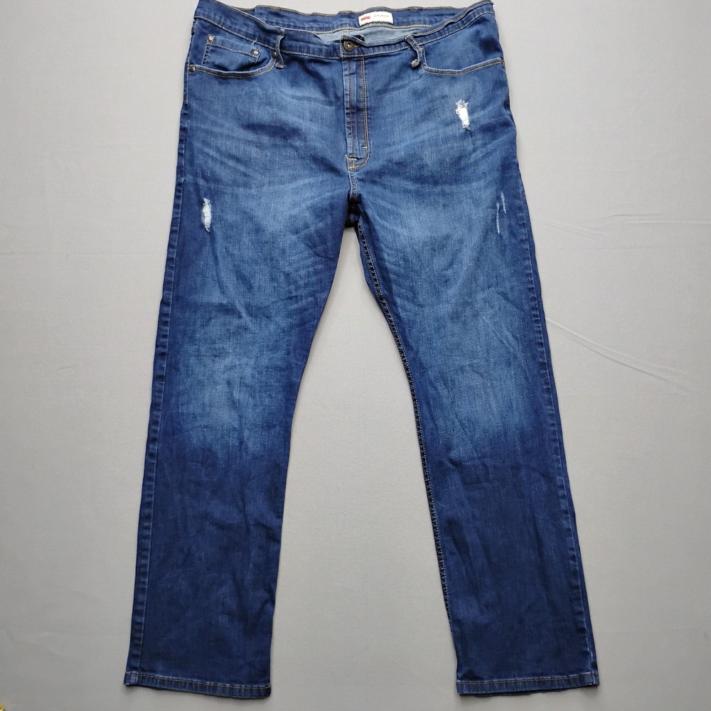 Wrangler Mens Slim Straight Blue Distressed Jeans 92FNWRU 42x30